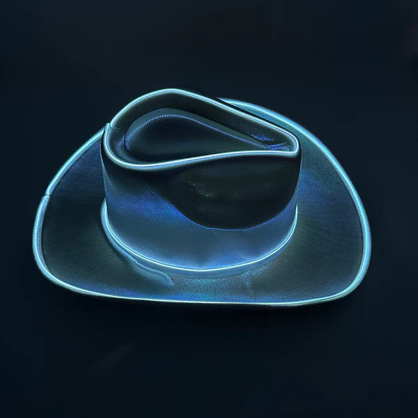 EL WIRE Light Up Iridescent Space White Cowboy Hats - Pack of 12 | PartyGlowz