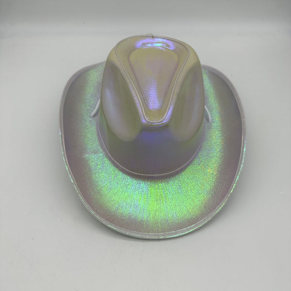 EL WIRE Light Up Iridescent Space White Cowboy Hat | PartyGlowz