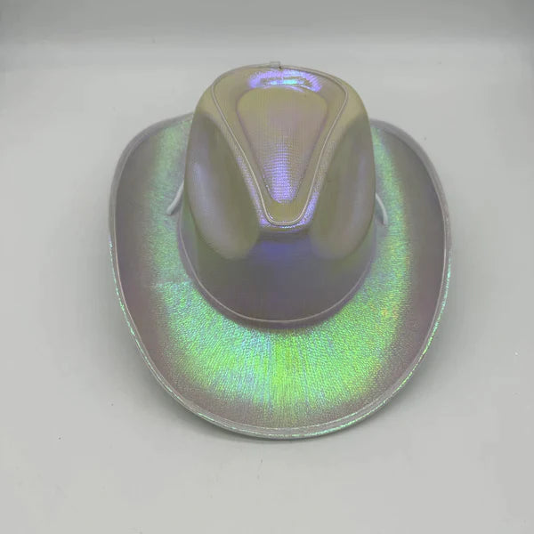 EL WIRE Light Up Iridescent Space White Cowboy Hats - 3 | PartyGlowz