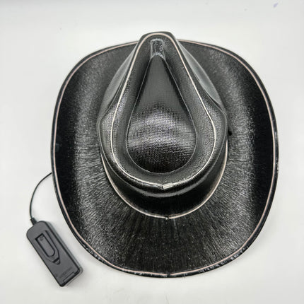 EL WIRE Light Up Iridescent Space Black Cowboy Hat | PartyGlowz