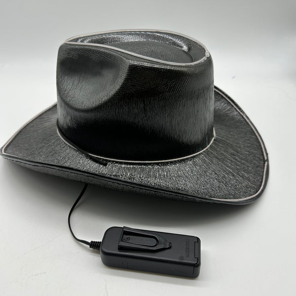 EL WIRE Light Up Iridescent Space Black Cowboy Hat | PartyGlowz