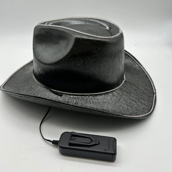 EL WIRE Light Up Iridescent Space Black Cowboy Hats - 3 | PartyGlowz