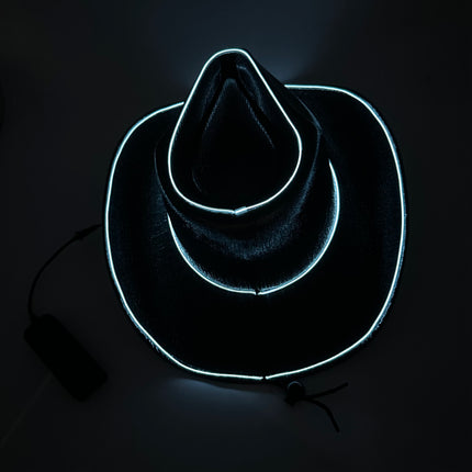 EL WIRE Light Up Iridescent Space Black Cowboy Hat | PartyGlowz