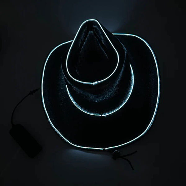 Black EL WIRE Light Up Iridescent Space Cowboy Hats - Pack of 18 | PartyGlowz