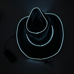 EL WIRE Light Up Iridescent Space Cowboy Hat - Black