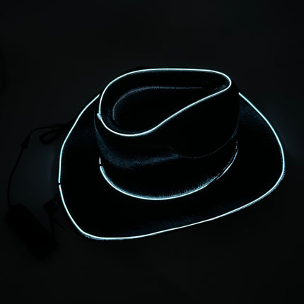 EL WIRE Light Up Iridescent Space Black Cowboy Hat | PartyGlowz