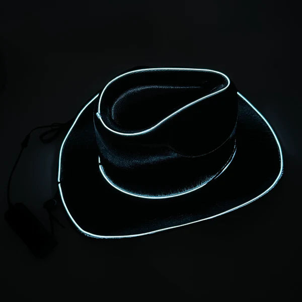 EL WIRE Light Up Iridescent Space Black Cowboy Hats - Pack of 12 | PartyGlowz