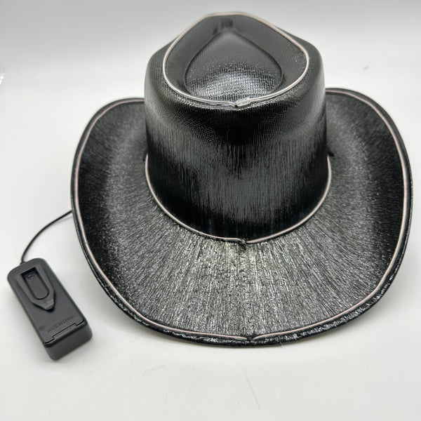 EL WIRE Light Up Iridescent Space Black Cowboy Hat | PartyGlowz