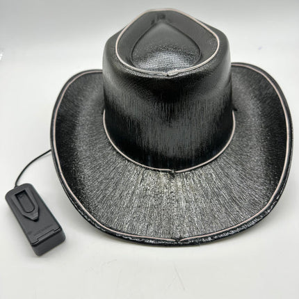 Black EL WIRE Light Up Iridescent Space Cowboy Hats - Pack of 18 | PartyGlowz