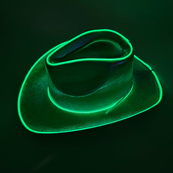 EL WIRE Light Up Iridescent Space Neon Green Cowboy Hat | PartyGlowz
