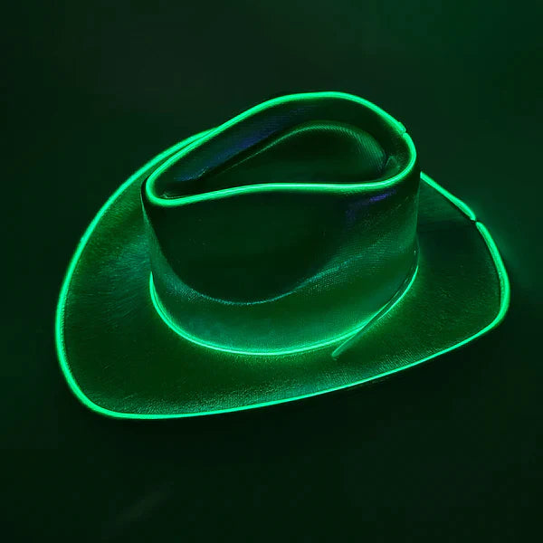 Green EL WIRE Light Up Iridescent Space Cowboy Hats - Pack of 4 | PartyGlowz