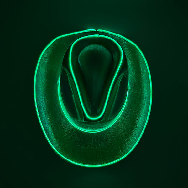 EL WIRE Light Up Iridescent Space Neon Green Cowboy Hat | PartyGlowz