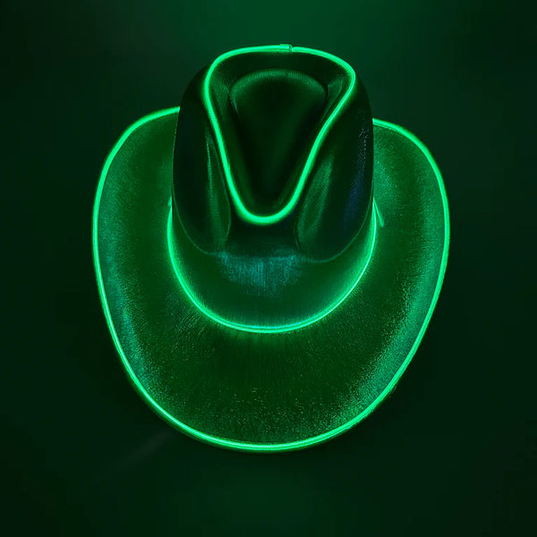 EL WIRE Light Up Iridescent Space Green Cowboy Hat - Pack of 3 Hats