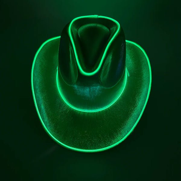 EL WIRE Light Up Green Iridescent Space Cowboy Hat - Pack of 24 Hats