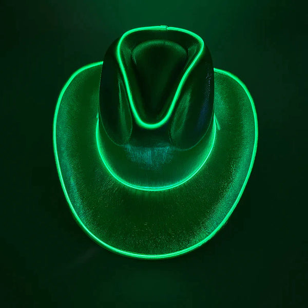 EL WIRE Light Up Iridescent Space Cowboy Hat - Green Pack of 36 Hats