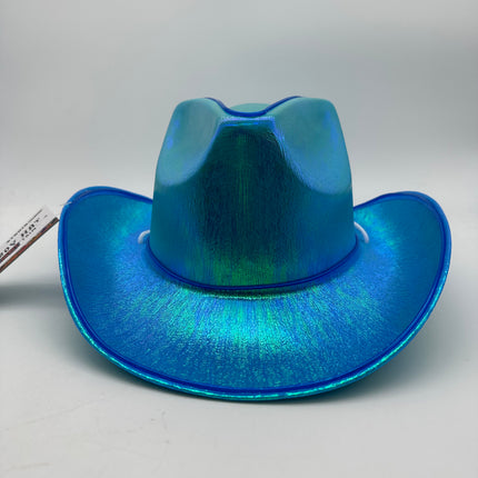 EL WIRE Light Up Iridescent Space Blue Cowboy Hat | PartyGlowz