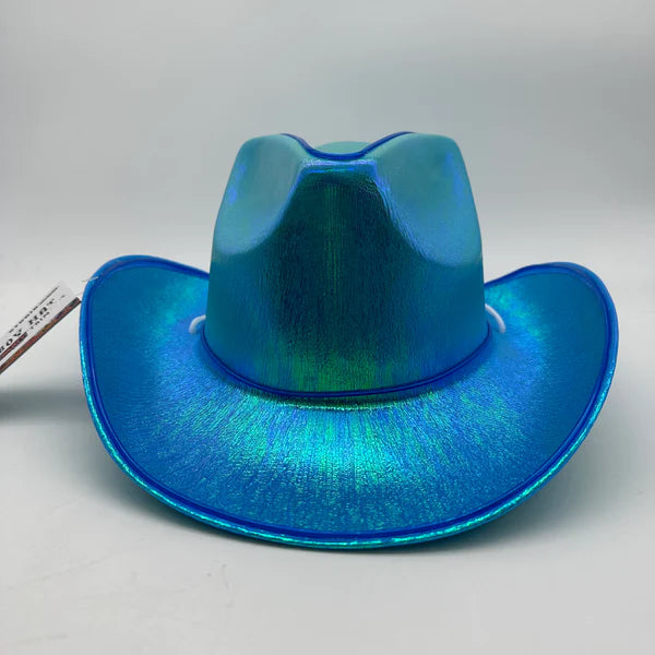 Blue EL WIRE Light Up Iridescent Space Cowboy Hats - Pack of 4 | PartyGlowz
