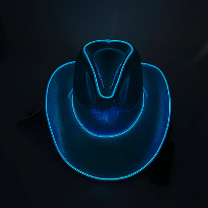 EL WIRE Light Up Iridescent Space Blue Cowboy Hats - Pack of 3 | PartyGlowz