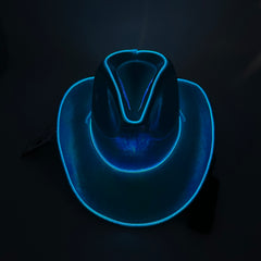 EL WIRE Light Up Iridescent Space Cowboy Hat - Blue
