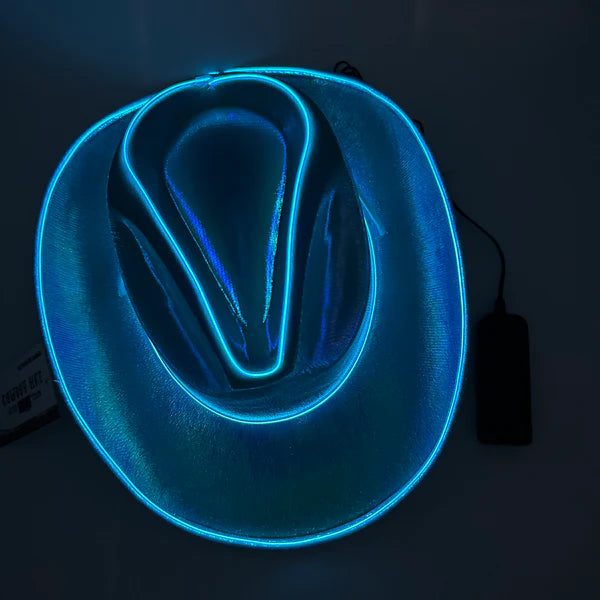 EL WIRE Light Up Blue Iridescent Space Cowboy Hat - Pack of 24 Hats