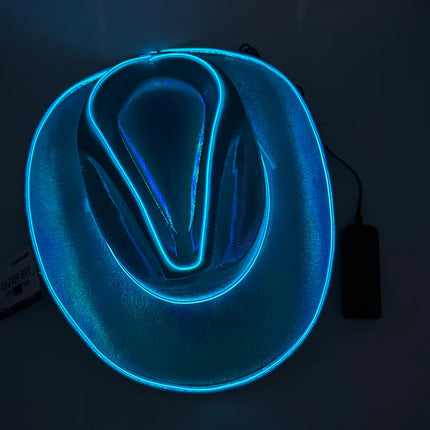 EL WIRE Light Up Iridescent Space Blue Cowboy Hats - Pack of 3 | PartyGlowz