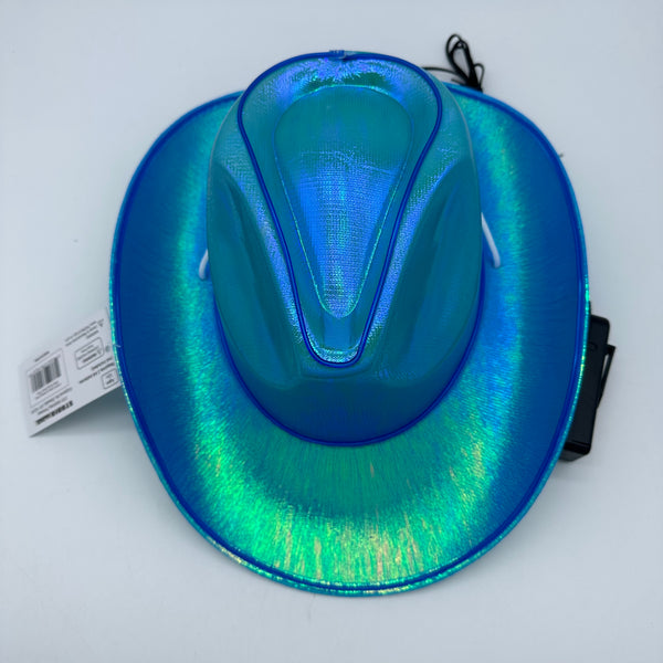 EL WIRE Light Up Iridescent Space Blue Cowboy Hat | PartyGlowz