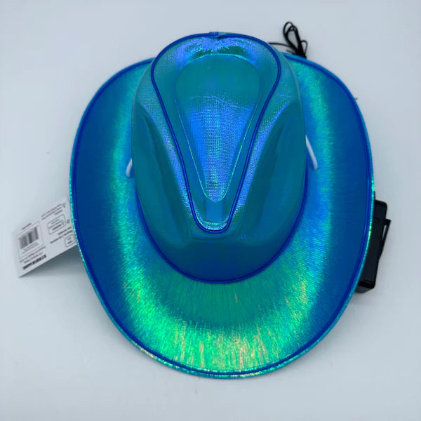 Blue EL WIRE Light Up Iridescent Space Cowboy Hat - Pack of 96 Hats