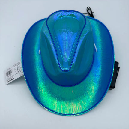 Blue EL WIRE Light Up Iridescent Space Cowboy Hats - Pack of 18 | PartyGlowz
