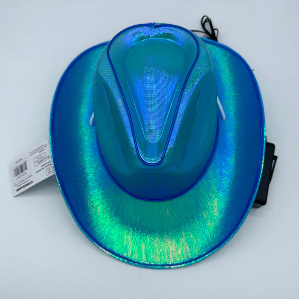 Blue EL WIRE Light Up Iridescent Space Cowboy Hats - Pack of 4 | PartyGlowz