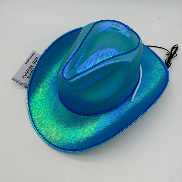 EL WIRE Light Up Iridescent Space Blue Cowboy Hat | PartyGlowz