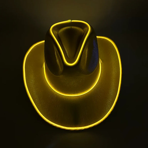 Two Gold EL WIRE Light Up Iridescent Space Cowboy Hats | PartyGlowz