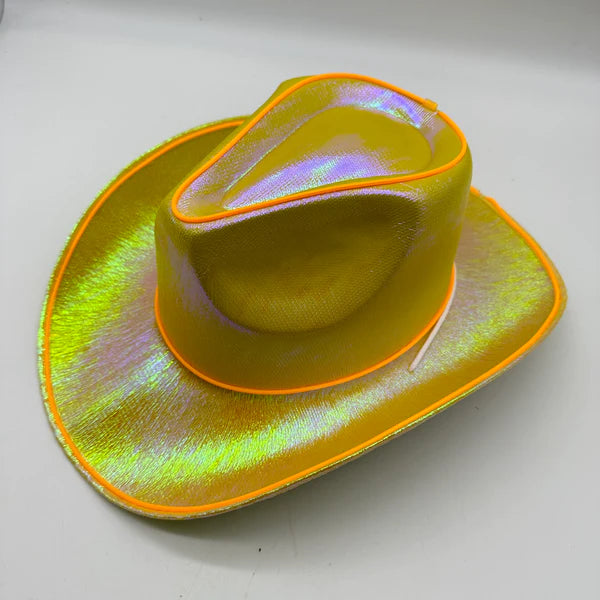 Gold EL WIRE Light Up Iridescent Space Cowboy Hats - Pack of 18 | PartyGlowz