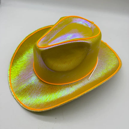 EL WIRE Light Up Iridescent Space Gold Cowboy Hats - Pack of 3 | PartyGlowz