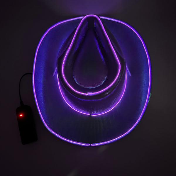 EL WIRE Light Up Iridescent Space Purple Cowboy Hat | PartyGlowz