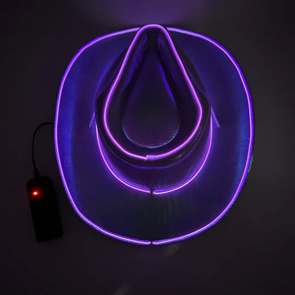 EL WIRE Light Up Iridescent Space Purple Cowboy Hats - Pack of 3 | PartyGlowz