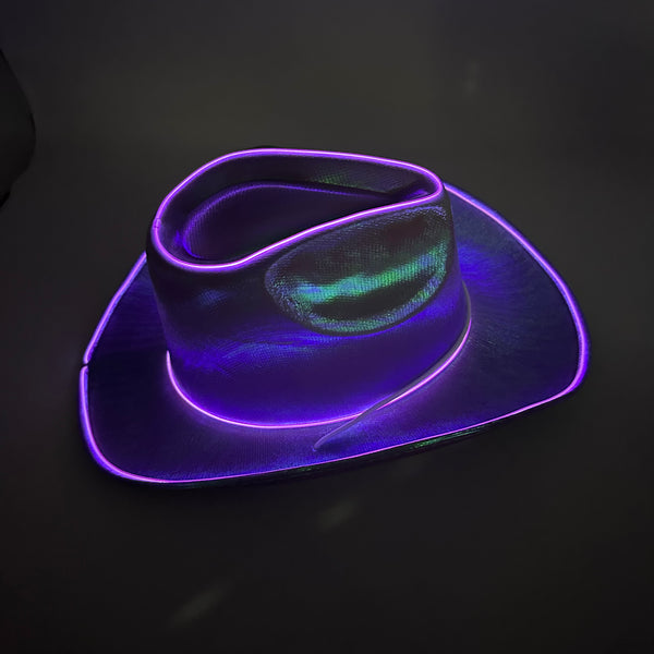 EL WIRE Light Up Iridescent Space Purple Cowboy Hat