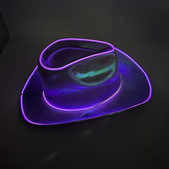 EL WIRE Light Up Iridescent Space Cowboy Hat - Purple