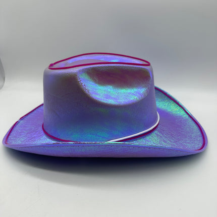 EL WIRE Light Up Iridescent Space Purple Cowboy Hat | PartyGlowz