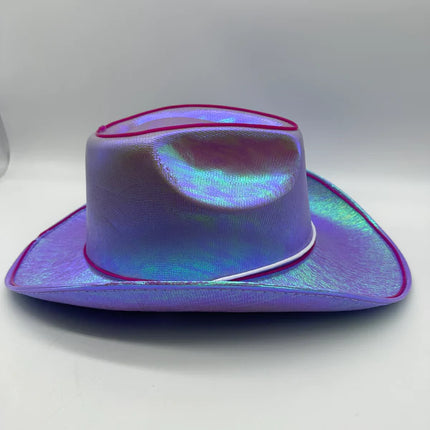 EL WIRE Light Up Iridescent Space Purple Cowboy Hats - Pack of 3 | PartyGlowz