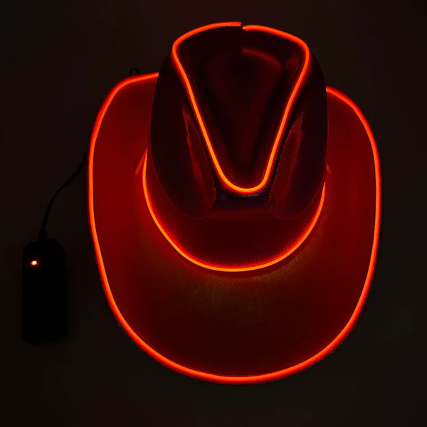 Red EL WIRE Light Up Iridescent Space Cowboy Hats - Pack of 18 | PartyGlowz