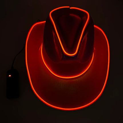 EL WIRE Light Up Iridescent Space Red Cowboy Hats - Pack of 3 | PartyGlowz