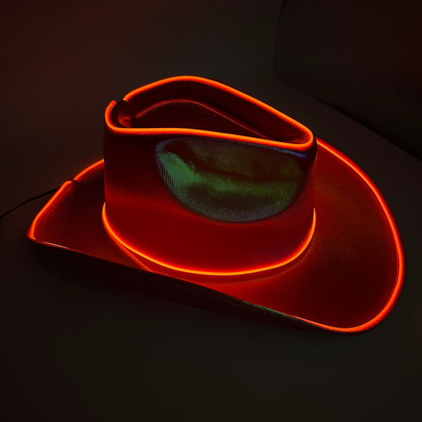 EL WIRE Light Up Iridescent Space Red Cowboy Hat | PartyGlowz