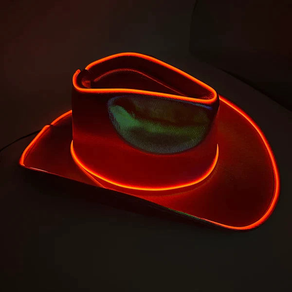 EL WIRE Light Up Iridescent Space NeonRed Cowboy Hats - Pack of 12 | PartyGlowz