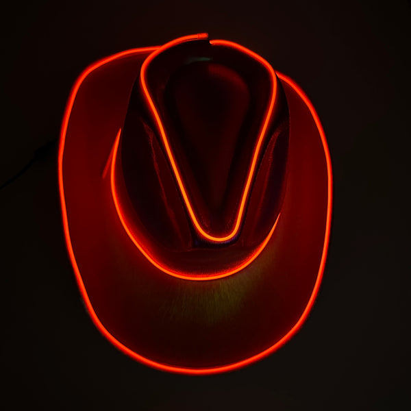 EL WIRE Light Up Iridescent Space Red Cowboy Hat | PartyGlowz