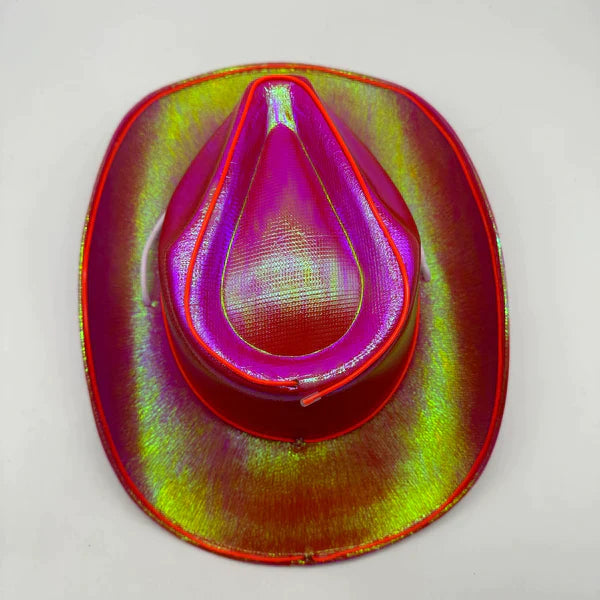 EL WIRE Light Up Iridescent Space NeonRed Cowboy Hats - Pack of 12 | PartyGlowz