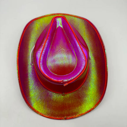 Red EL WIRE Light Up Iridescent Space Cowboy Hats - Pack of 3 | PartyGlowz