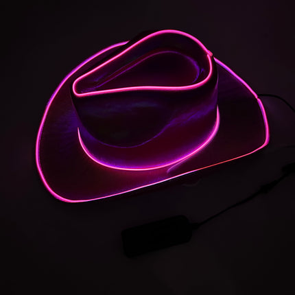 EL WIRE Light Up Iridescent Space Pink Cowboy Hat | PartyGlowz