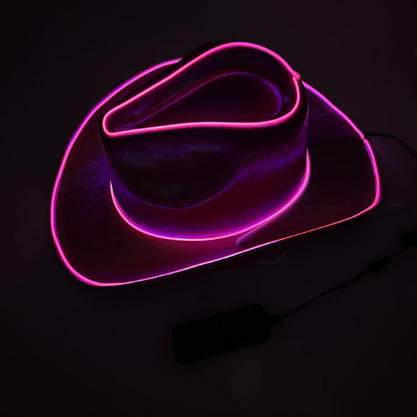 EL WIRE Light Up Iridescent Space Neon Pink Cowboy Hat