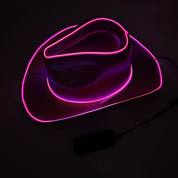 EL WIRE Light Up Iridescent Space Pink Cowboy Hats - Pack of 12 | PartyGlowz