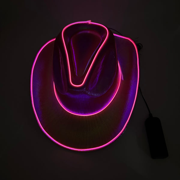 Pink EL Wire Light Up Iridescent Space Neon Cowboy Hat | PartyGlowz